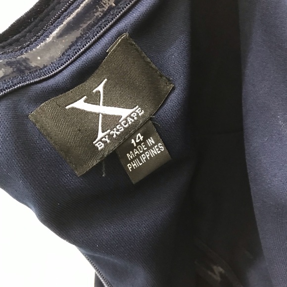 X by Xscape Dress Deep Blue Velvety Ruching Back with Long Slit size 14 - Picture 12 of 16